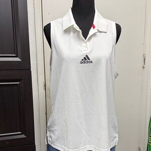 adidas White Sleeveless Polo Tennis Tank with Black Logo